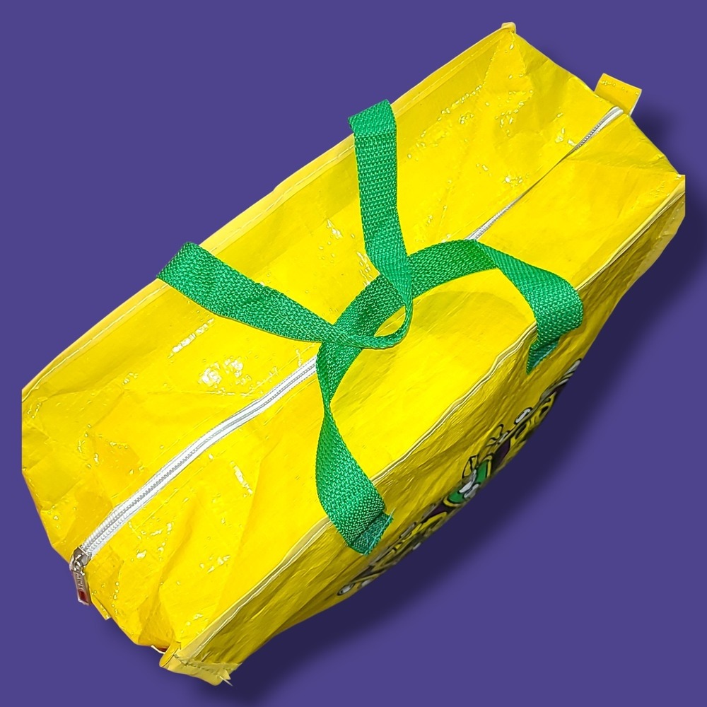 Mardi Gras Tote Throw Bag Yellow Reusable Zipper Shopping Carnival Mask 16x13x7 - Picture 3 of 5